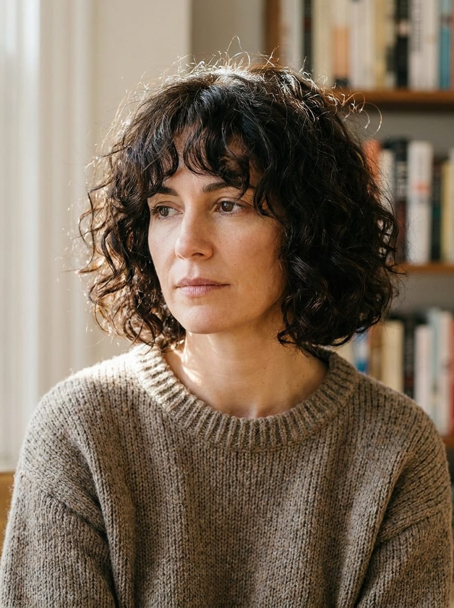 Lockiger Bob mit Curtain Bangs - Lockige Bob Frisur